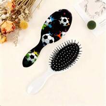 World Cup Elements Hair Brush, Oval Cushion Brush With Football Print, Portable And Comfortable Grip, Gentle On Hair, Massage Scalp Comfortably - A - View 5