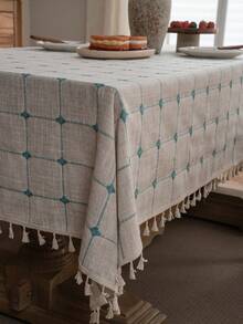 Bubaba 1pc Natural Mia Linen Color Tablecloth, Vintage Farmhouse Style Linen Blend Rectangular Design, Woven Texture, Soft And Breathable Fabric, Protects Table Surface And Enhances Dining Ambiance, Suitable For Kitchen, Dining Room, Rustic Home, Wedding Party, All Seasons - Multicolor - View 5