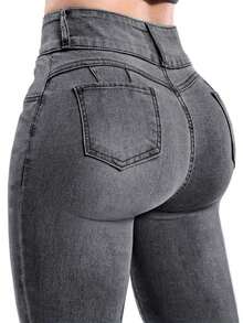 Women's Butt Lifting Jeans, High Stretch Leggings, Fashionable And Elegant, Suitable For Dates, Commuting, Casual Travel, Valentine's Day And New Year Wear Spring - 深灰色 - 查看 1