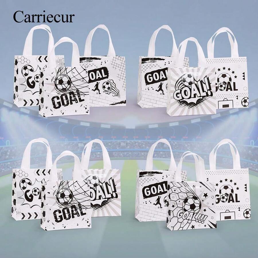 CARRIECUR 足球主题可重复使用无纺布派对礼品袋,GOAL 印花糖果礼品袋,适用于生日、运动主题派对、比赛日、婴儿派对、糖果礼品包装及派对装饰用品 - 查看 1