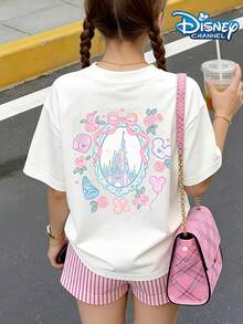 Disney Disneyland Castle Print Summer Tops,Castle Graphic Tee,Disney Kids, Perfect For Cute Girls. Teen Girl Gift,Tween Summer Clothes,Comfortable And Breathable Children's Short-Sleeved T-Shirt. Suitable For Both Boys And Girls.Suitable For Daily Wear, Vacations, Outdoor Activities, And As A Children's Gift. - 白色 - 查看 3