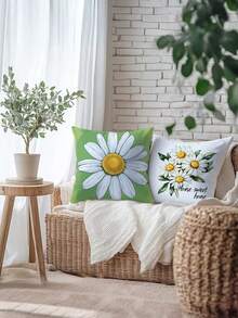 4pcs Spring Pillow Covers 17.7x17.7 Inch Daisy Hello Spring Polyester Throw Pillow Covers Home Sweet Home Spring Summer Farmhouse Decorations Green Spring Cushion Covers For Sofa Couch Bed (Pillow Insert Not Include) - Multicolor - View 5