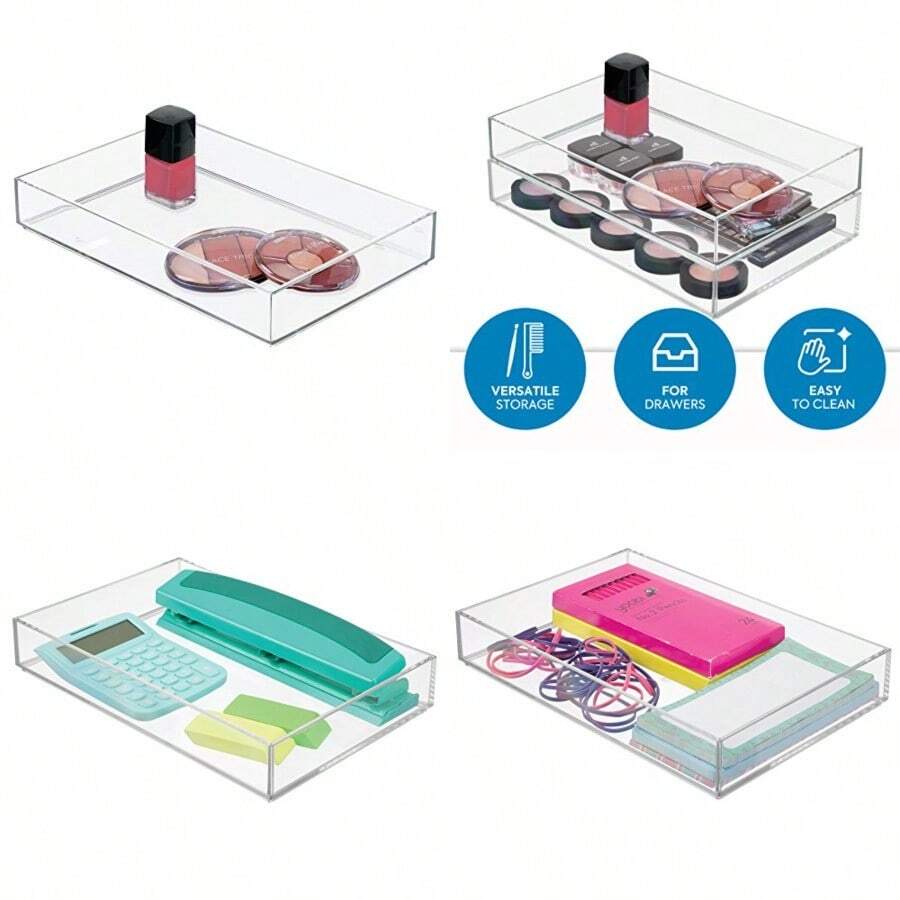 InterDesign 40830 Clarity Cosetic Drawer Organizer for Vanity Cabinet Perfect for Storing akeup Beauty Products Clear Extra - Transparente - Ver 1