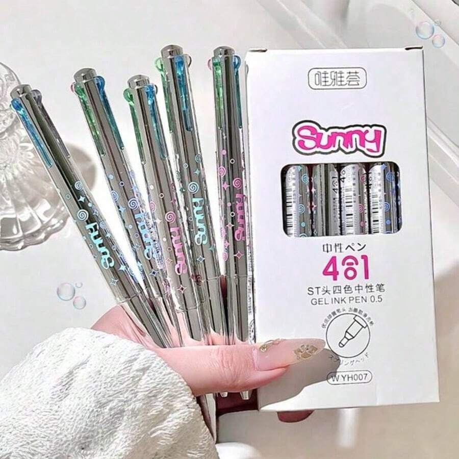 5支/套 4合1圆珠笔套装，0.5mm中性笔芯，多色笔，单支笔可写四种颜色（黑、蓝、红、绿），优质笔尖，适合学生使用，书写流畅，可用于书写、标记、记笔记。办公用品，返校必备。 - 套裝 - 查看 1