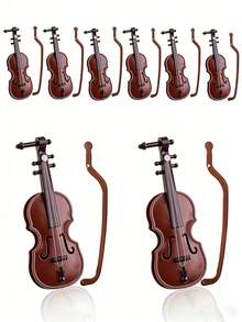 1pc 1:12 Scale Miniature Violin Model With Bow, Realistic Dollhouse Musical Instrument Model, Brown Plastic Made Mini Violin, Miniature Music Instrument, Suitable For Dollhouse Decor, Scene Setting, Music Room Display, Also A Great Birthday Gift, Christmas Decoration, Cake Topper And Photography Prop For Music Lovers - Multicolor - View 1