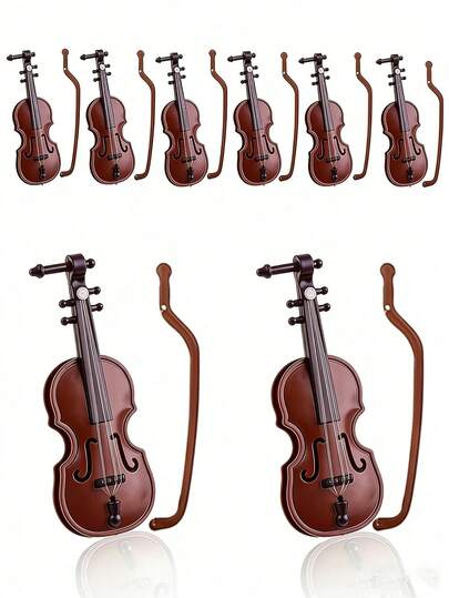 1 pieza Modelo de violín en miniatura con arco, modelo de instrumento musical realista a escala 1:12 para casa de muñecas, violín de plástico marrón en miniatura, instrumento musical en miniatura, ideal para decoración de casa de muñecas, construcción de escenas, exhibición de sala de música, regalos de cumpleaños para amantes de la música, decoraciones navideñas, decoraciones de pasteles y accesorios de fotografía.