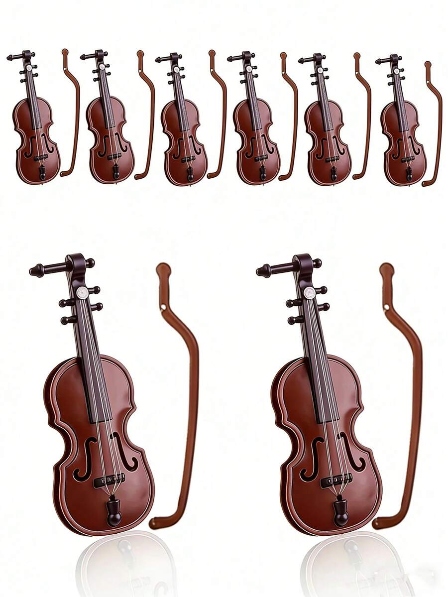 1pc 1:12 Scale Miniature Violin Model With Bow, Realistic Dollhouse Musical Instrument Model, Brown Plastic Made Mini Violin, Miniature Music Instrument, Suitable For Dollhouse Decor, Scene Setting, Music Room Display, Also A Great Birthday Gift, Christmas Decoration, Cake Topper And Photography Prop For Music Lovers - Multicolor - View 1