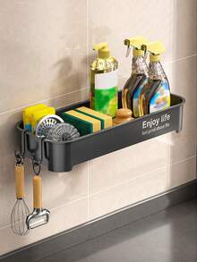 1pc Kitchen Sink Sponge Drainer Rack, No Drill Towel Holder, Multifunctional Plastic Storage Rack For Sponge, Soap And Brush, Kitchen Accessory - Multicolor - View 16