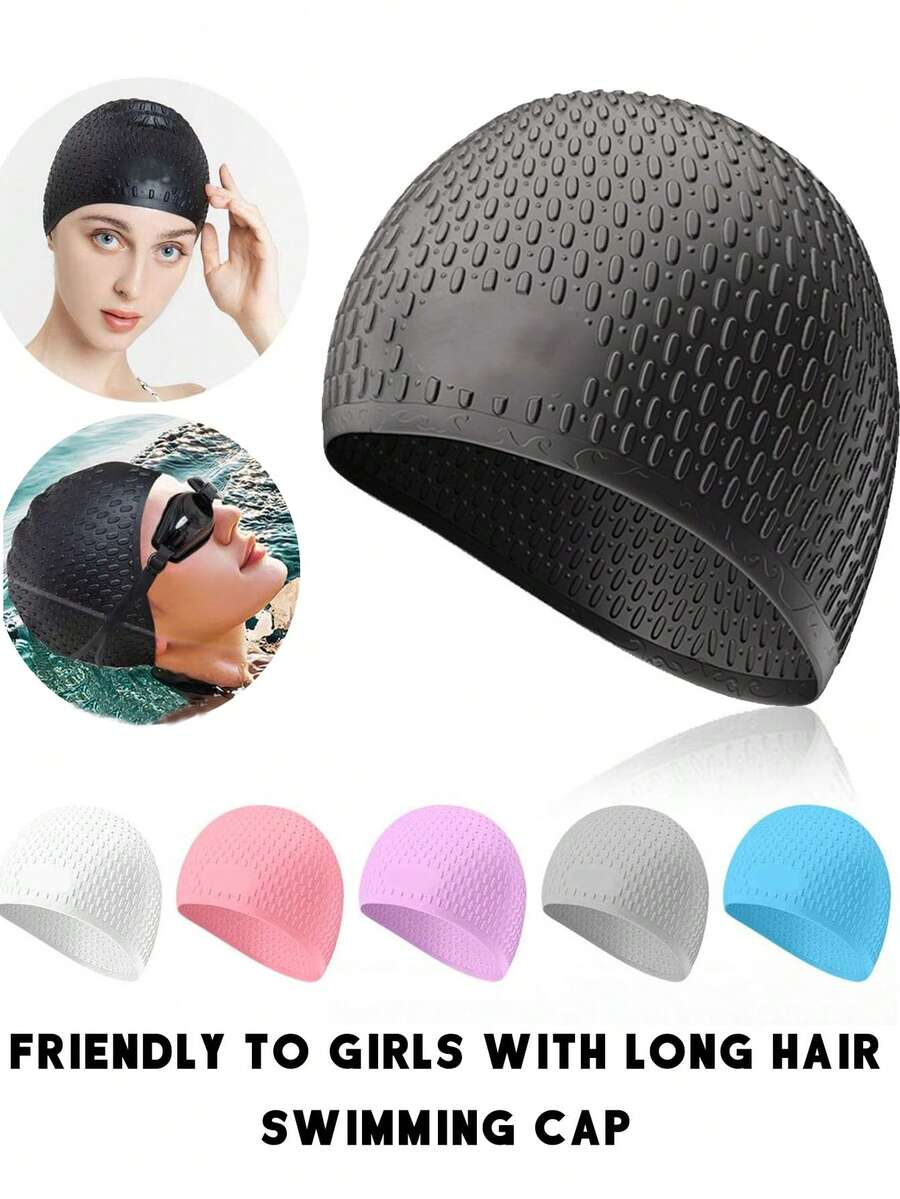 1pc Colorful Silicone Swimming Cap, Large Silicone Swim Cap, Water Drop Shaped Waterproof Swim Cap, Super Elastic Ear Protection, Waterproof Comfortable Unisex Swim Cap, Swimming Pool Equipment, Unisex Comfortable Type Bath Cap, Fashion Personalized Swimming Cap Solid Color, Waterproof Comfortable Swimming Silicone Cap Waterproof Ear Protection Is Not Tight, Protect Hair, Ergonomic Design, Beach Essentials, Beach Accessories, Pool Float - Multicolor - View 1