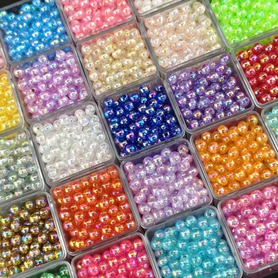 1050pcs 25 Colors 6mm AB Round Acrylic Beads Set, For Jewelry Making, DIY Handmade Bracelets, Necklaces, Phone Chains, Craft Materials, Beading And Jewelry Making Accessories - 25 Colors - View 1