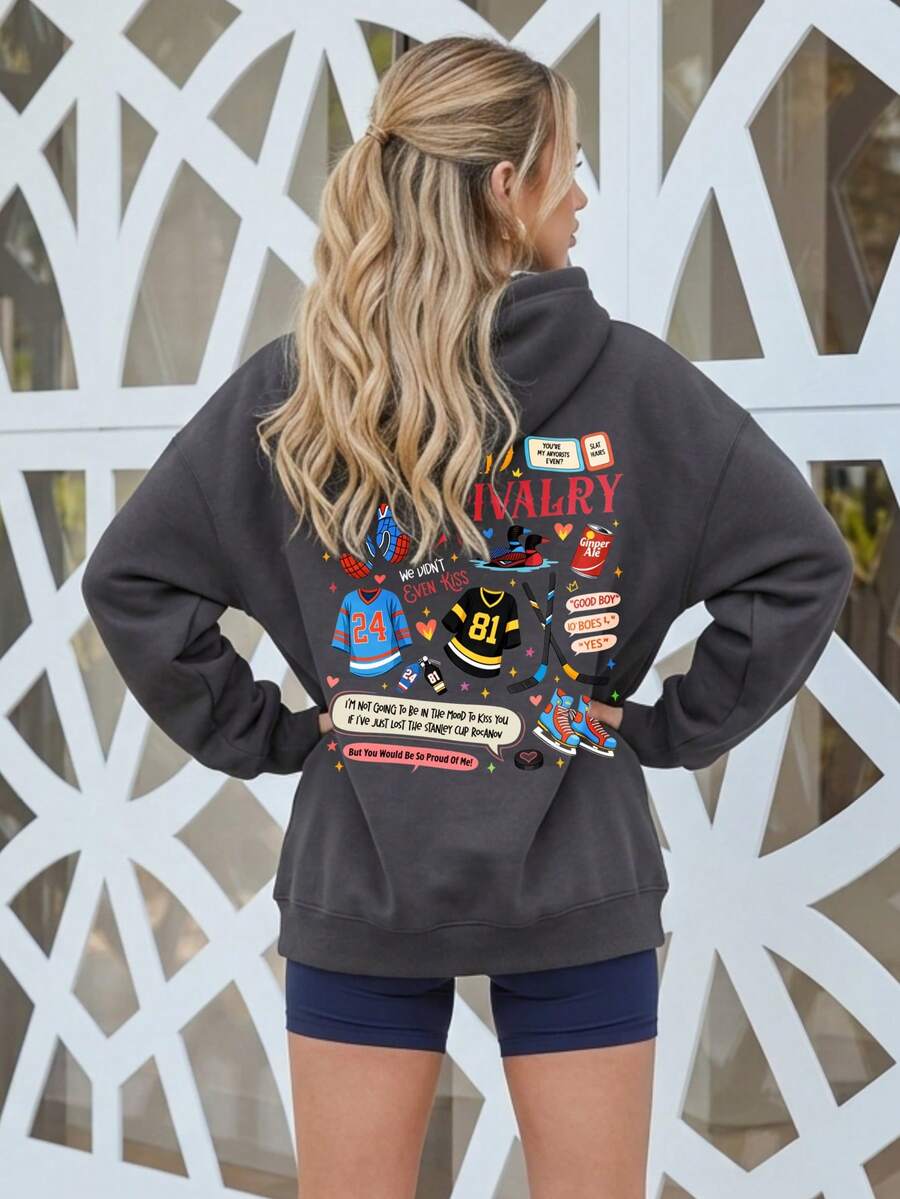 Set Of Elegant Women, Hoodie, Sets For, Sweatshirts For Women Heated Rivalry Jersey Numbers Hearts Graphic Tee Graphic T Shirt Men Women's Sets, Tracksuits For Women, Tops For Women, Women's Summer Sets - 灰色 - 查看 1
