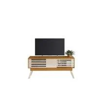 Mueble Rack para TV hasta 65" Estilo Moderno Color Cinamomo/Blanco Material MDP Diseño Compacto con Puertas Correderas - Freijo - Ver 3