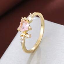 1pc Elegant Moon & Heart Shaped Design Cubic Zirconia Inlaid Ring, Couple Gift - Multicolor - View 30