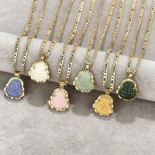 1pc 14K Gold Plated Buddha Pendant Necklace, Unisex, 3mm Flat Figaro Chain Necklace - 佛 - 查看 5