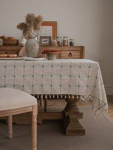 Bubaba 1pc Natural Mia Linen Color Tablecloth, Vintage Farmhouse Style Linen Blend Rectangular Design, Woven Texture, Soft And Breathable Fabric, Protects Table Surface And Enhances Dining Ambiance, Suitable For Kitchen, Dining Room, Rustic Home, Wedding Party, All Seasons - Multicolor - View 7
