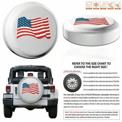 Amfor Funda de Repuesto para neumáticos Impermeable Ajuste Universal para  Remolque RV SUV camión y Muchos vehículos National Flag-White 28"-29