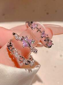 Bộ 3 chiếc nhẫn hình trái tim đính đá lấp lánh dễ thương và sang trọng, phụ kiện trang sức cao cấp cá nhân hóa dành cho nữ. - Nhiều màu - Xem 4