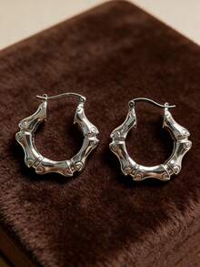 1 Pair Heavy Bamboo Hoop Earrings For Women,Vintage Fashion Geometric Hoops Earring Jewelry Gift For Birthday, Anniversary,Banquet - Bamboo Earrings - View 13