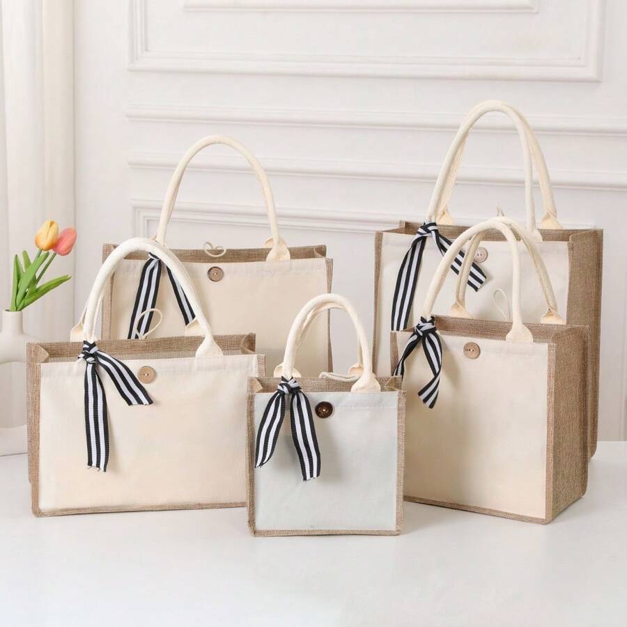 INS Style Patchwork Tote Bag For Women, Large Capacity Commuter Handbag, Minimalist Versatile Shopping Bag, Multiple Sizes Available - Apricot - View 1