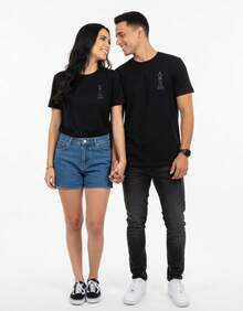 Couple's Set Of 2 Matching King And Queen Checkered Shirts, 100% Cotton - Black / White Print Ela G - View 3