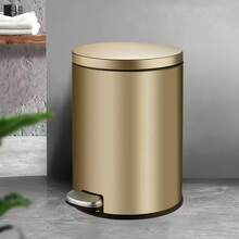 Lixeira de aço inoxidável polido, 1 peça, formato redondo de 3L/5L/8L, nas cores champanhe/preto, com pedal, cesto para lixo, balde interno removível, tampa silenciosa, sem necessidade de bateria, ideal para cozinha, banheiro, escritório e uso doméstico. Lixeira multifuncional. - Champagne - Ver 4