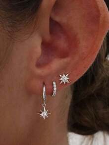 3 Pieces Star Earrings Set Mobius Strip Twist Star Stud & Hoop Earrings Jewelry For Women Fashion Jewelry - 3件套耳環/金色 - 查看 7