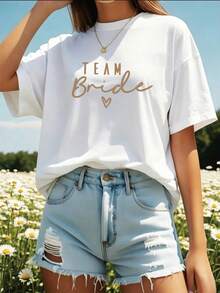 Women's Summer Y2K-Style Short-Sleeved T-Shirt, Decorated With Gold Letters And Small Heart Patterns. - White - View 4