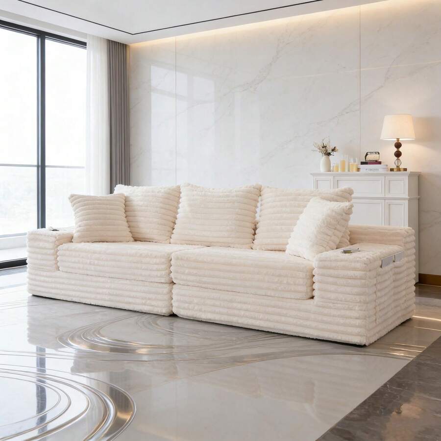 Sofas & Couches - Beige + Corduroy + Foam + 4 Seat - View 1