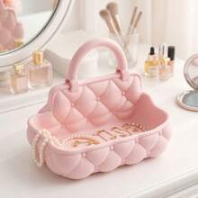Vanity Storage Tray With Handle, Suitable For Jewelry, Cosmetics, Lipstick, Perfume And Office Supplies, Cute Desktop Countertop Storage Basket, Suitable For Vanity, Bathroom, Dressing Table And Office Desk - Multicolor - View 1