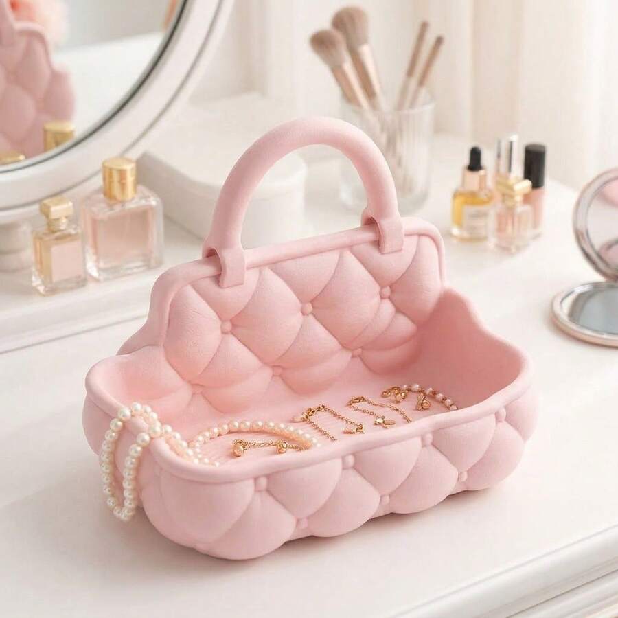 Vanity Storage Tray With Handle, Suitable For Jewelry, Cosmetics, Lipstick, Perfume And Office Supplies, Cute Desktop Countertop Storage Basket, Suitable For Vanity, Bathroom, Dressing Table And Office Desk - Multicolor - View 1
