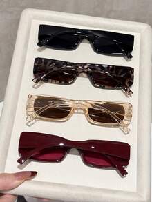 4 piezas Gafas de mujer con marco cuadrado de plástico, gafas de estilo casual y oversize para la playa, vacaciones y uso diario - Multicolor - Ver 3