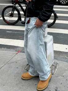 Men's Retro Loose Fit Casual Jeans, Versatile For All Seasons - Light Wash - View 2