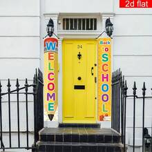 2d Flat Banner, 2pcs, Rainbow Letter Welcome Back To School Porch Sign, Polyester, First Day Of School Hanging Decorative Banner Classroom Sign, Indoor And Outdoor Wall Decoration Supplies - A - View 6