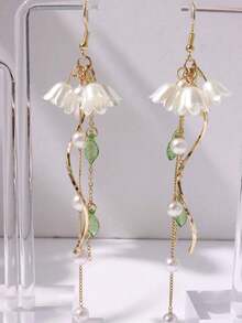 Faux Pearl Decor Flower Drop Earrings Valentines,Mom,Mother,Mother's Day,Gift - 彩色 - 查看 2