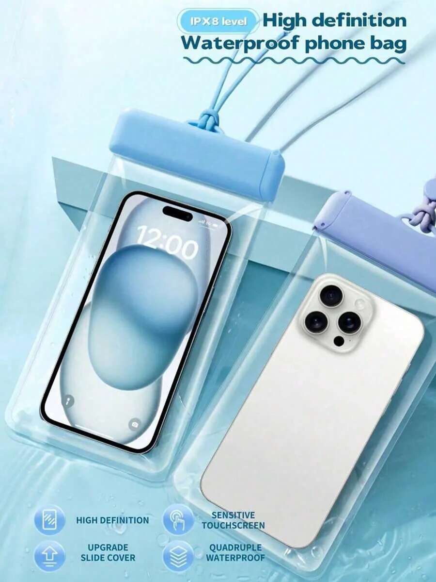 Túi đựng điện thoại chống nước IPX8, túi khô 4 lớp kín khí cho điện thoại màn hình cảm ứng nhạy, có dây đeo, vỏ điện thoại dưới nước thích hợp cho bơi lội, bãi biển và lặn.