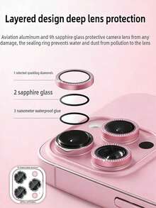1 Miếng Dán Bảo Vệ Ống Kính Camera Màu Hồng Đính Đá, Tương Thích Với iPhone 17 Pro Max/17 Pro/17 Air/17/16 Pro Max/16 Pro/16 Plus/16/15 Pro Max/15 Pro/15 Plus/15/14/13/12 và các dòng máy khác, Chống bụi, Chống nước, Chống rơi, Chống trầy xước, Chống va đập, Keo dán vô hình, Không dễ bong tróc. - Hồng - Xem 6
