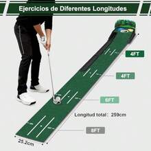 Práctica de Putting de Golf Tapete Portátil de Golf con con Sistema de Retorno de Bola Doble Pista Panel Panorámico Desmontable Diseño Hundimiento Arena y Charco Simulados para Interior y Exterior - Verde - Ver 5