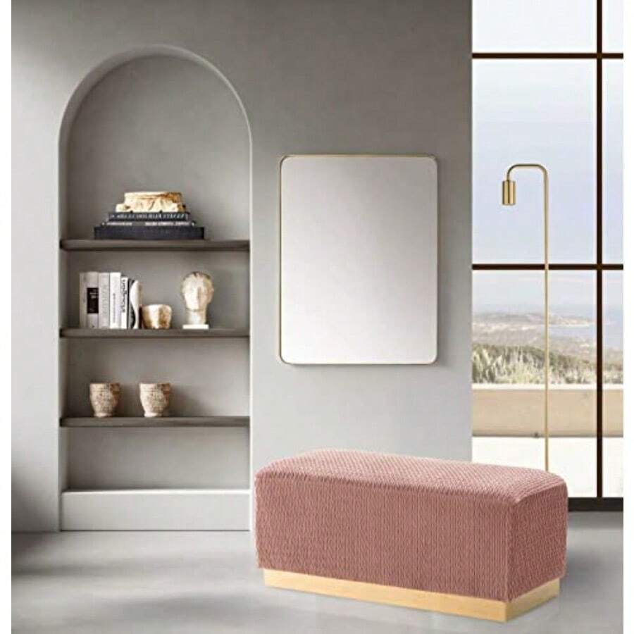 Iconic Home Beatrix Bench - Tapizado de Terciopelo Texturizado con Base de Metal en Tono Dorado Liso Moderno contemporáneo Color Rubor - Rosa rubor - Ver 1