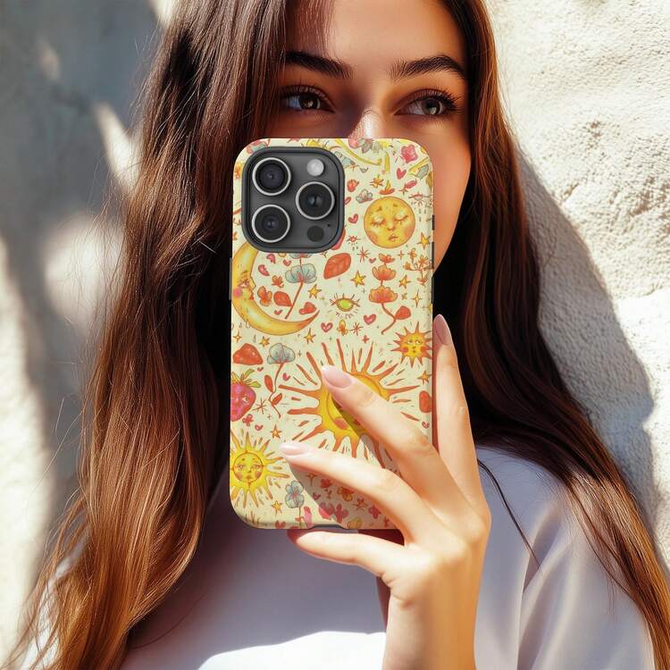 Heart Celestial Spring Phone Case Boho Sun Moon Phone Case Vintage Astrology Celestial Aesthetic Phone Cover Compatible With IPhone 17 Pro 16e 15 Plus 14 13 12 11 Pro Max - Multicolor - View 2