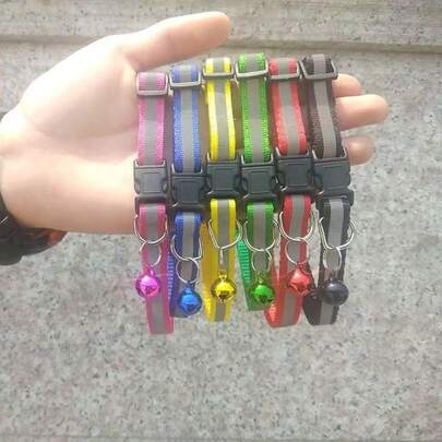 1.0 Pet Collar With Black Buckle, Reflective Strip, Patch, And Bell For Dogs And Cats