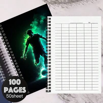A5 Versatile Grid Notebook With Cool Football Design, Suitable For Work, Study, School Attendance, Company Finance Accounting, General Ledger, Can Be Used As Memo, Time Tracking, Activity Specification Recording, Inventory Management, And Business Meeting Notes. 100 Pages, 50 Sheets, Meets Various Recording Needs.
