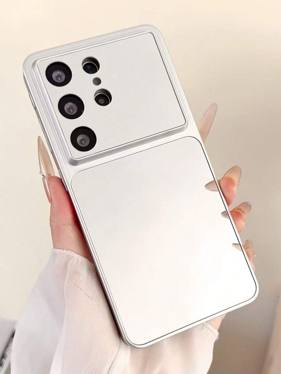 1pc Premium Silver Mirror Phone Case With Full Camera Protection, Shockproof, Anti-Slip & Scratch-Resistant, Compatible With Samsung S21-S25 Series, Note 14/13/12 Series & P60/70, Perfect Valentine's Day / New Year Gift - Silver - View 1