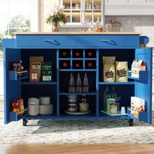 Modern Kitchen Island (102*45*92cm), Kitchen Cabinet, Sideboard, Dining Trolley With Wood Grain, Buffet, Multifunctional Dining Table With Storage Space, Blue - Blue - View 3