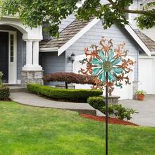 Viveta Metal Wind Spinners Outdoor,Vintage Kinetic Wind Spinner Garden Pinwheels With Metal Stake For Patio,Lawn,Garden,59 * 13.4 Inch - Đồng xanh lục-b - Xem 2