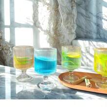 DVintage Ribbed Goblet Glasses Of 4 8 OZ Ripple Vintage Glass Cups Set Cocktail Glasses Wine Glasses For Bars Party Restaurants Glass Globlets For Whiskey Coffee Soda Juice Beer Origami StyleC - Gân 4 - Xem 6