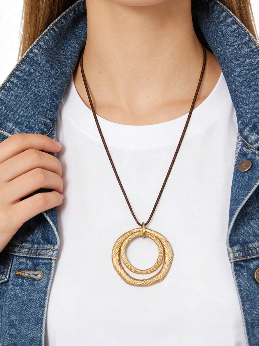 1 pieza Collar con colgante de anillo redondo retro con rosca, collar de correa de cuero ajustable unisex con 12 símbolos del zodíaco, adecuado para fiestas de moda y festivales de música - collar - Ver 1