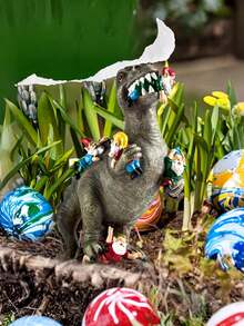 1pc Tyrannosaurus Rex Biting Dwarf Statue, Suitable For Housewarming Gift, Ideal For Garden, Yard, Lawn, Flowerbed, Fence, Pathway Decoration, Adds Fun To Your Patio, Garden Or Backyard - Multiple Styles - View 6