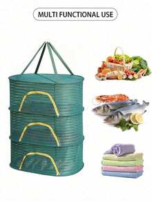 1pc White/Black/Green Drying Net For Dried Goods Fly-Proof Cage Foldable Balcony Dryer Rack Household Fish/Vegetable Dryer PP Material Dense Anti-Fly Mesh Large Capacity Tiered Design Stackable Storage Patio/Kitchen/Balcony Compatible - View 6