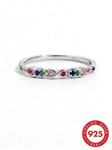 1pc Fashionable, Elegant, Petite & Exquisite Vintage 925 Silver Cubic Zirconia Infinity Symbol Design Ring, Suitable For Women's Party & Gift - Silver - View 1