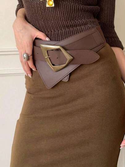 Cinto largo vintage cor café (1 Peça), modelador de cintura, ideal para saias e vestidos, perfeito para aniversários, Natal, Dia dos Namorados e looks de verão.
